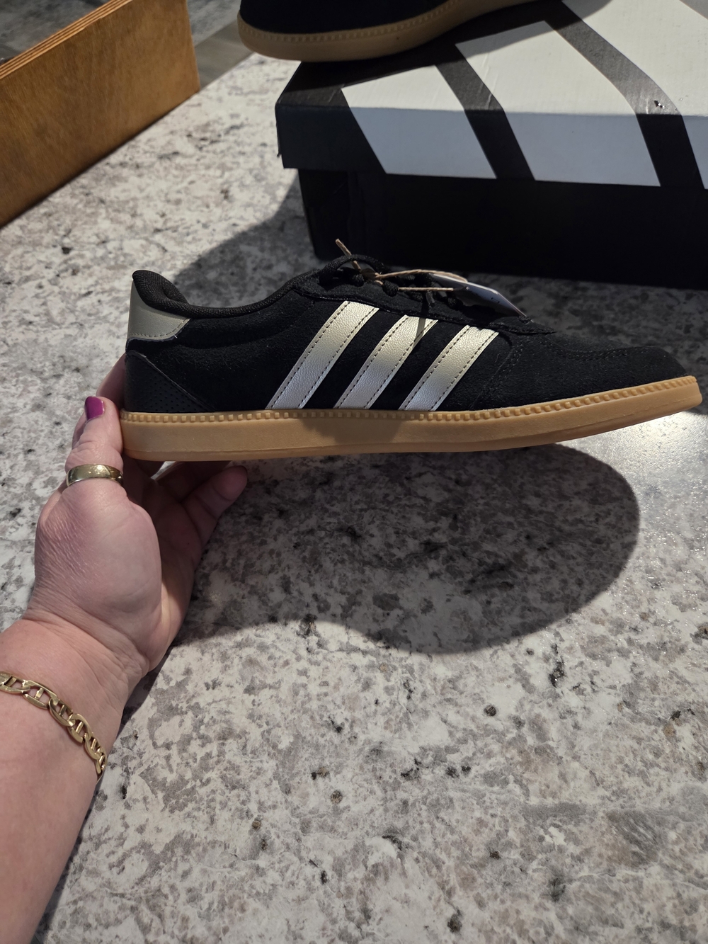 New In Box adidas Breaknet Sleek Women’s Black Suede with Bronze An Gum Sole - Picture 2 of 10